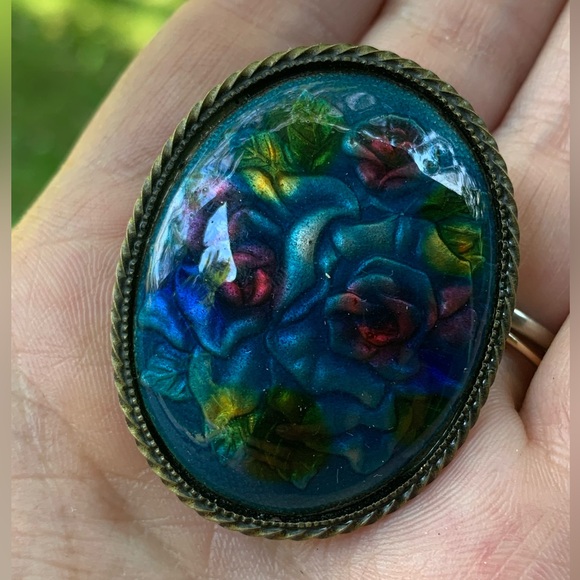 Stunning Floral Blue resin Filled Scarf or Dress Clip Vintage Fashion. - Picture 5 of 7